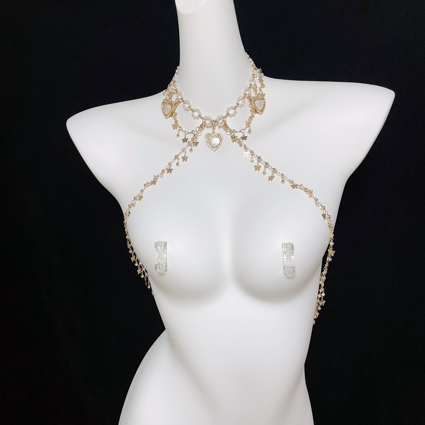 Luxury Gold Body Chain Harness with Sexy Nipple Clamps Bondage Set