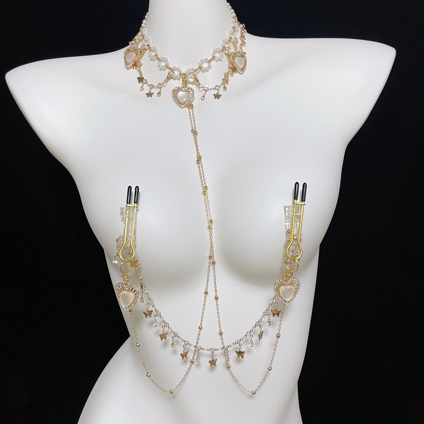 Luxury Gold Body Chain Harness with Sexy Nipple Clamps Bondage Set